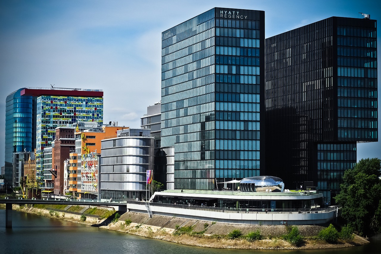 architecture, nature, media harbour, düsseldorf, buildings, skyline, city, harbour, waterfront, urban, urban landscape, cityscape, modern, rhine, harbour area, city view, glass windows, facades, sky, skyscrapers, modern buildings, modern architecture, düsseldorf, city, city, city, city, city